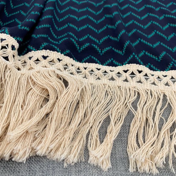 Kori America Open Boho Cardigan Beige Fringe Medium Green Navy Blue Top - Picture 10 of 11